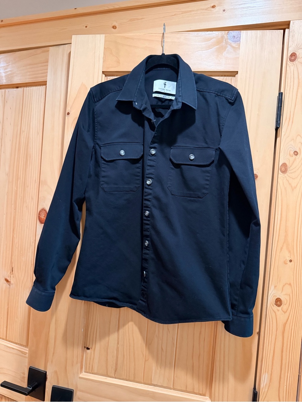 Men's Father Sons Black Button-Up Shirt Jacket Slim Stretch Size Medium